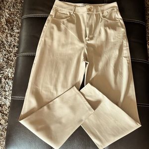 White faux leather mom pants
